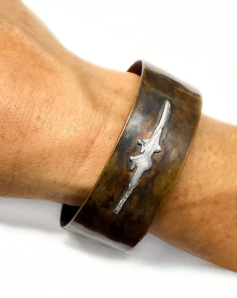 Pair Rowing Boat in Silver on Copper Cuff Bracelet