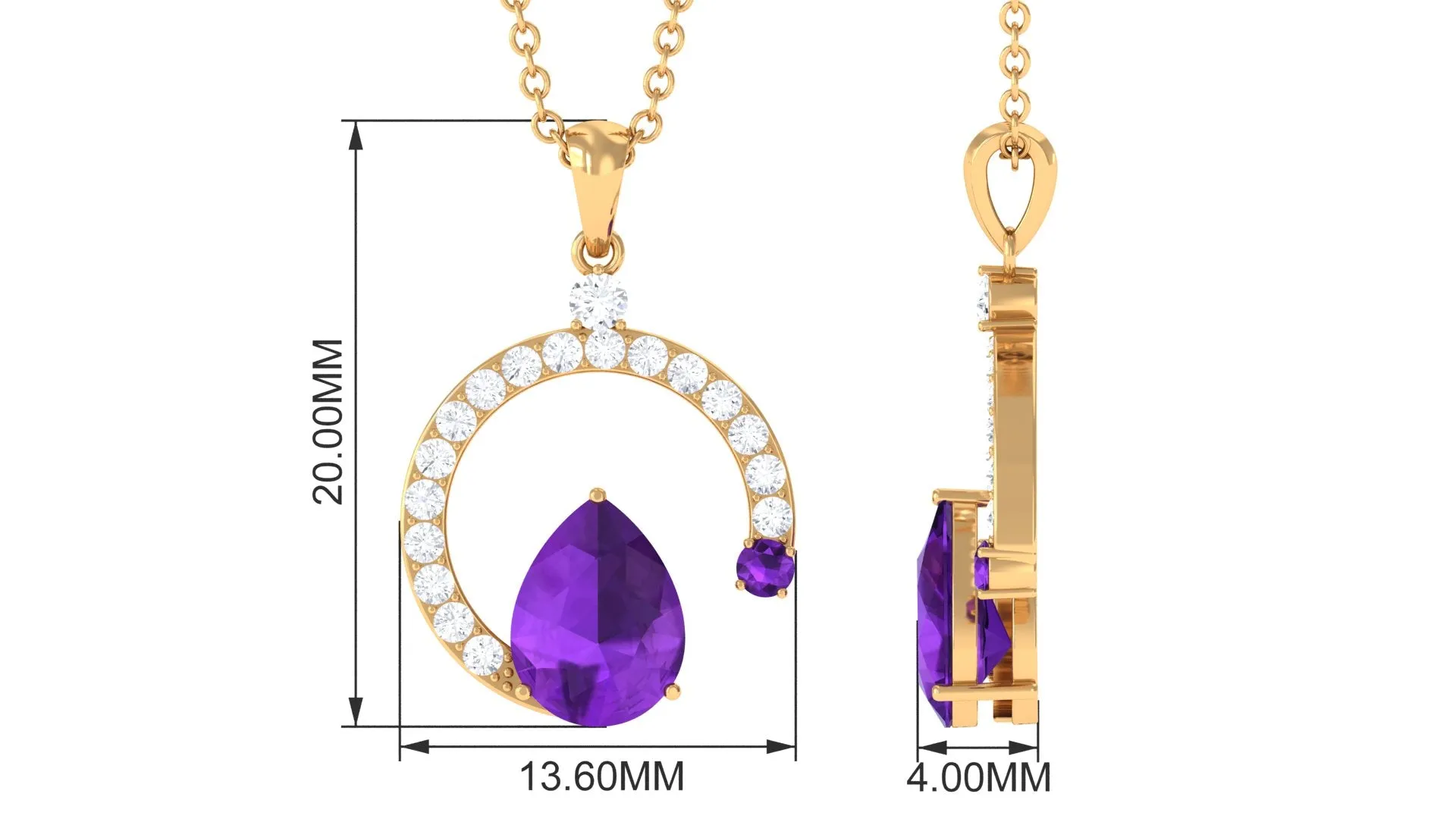 Pear Cut Amethyst Teardrop Pendant with Diamond