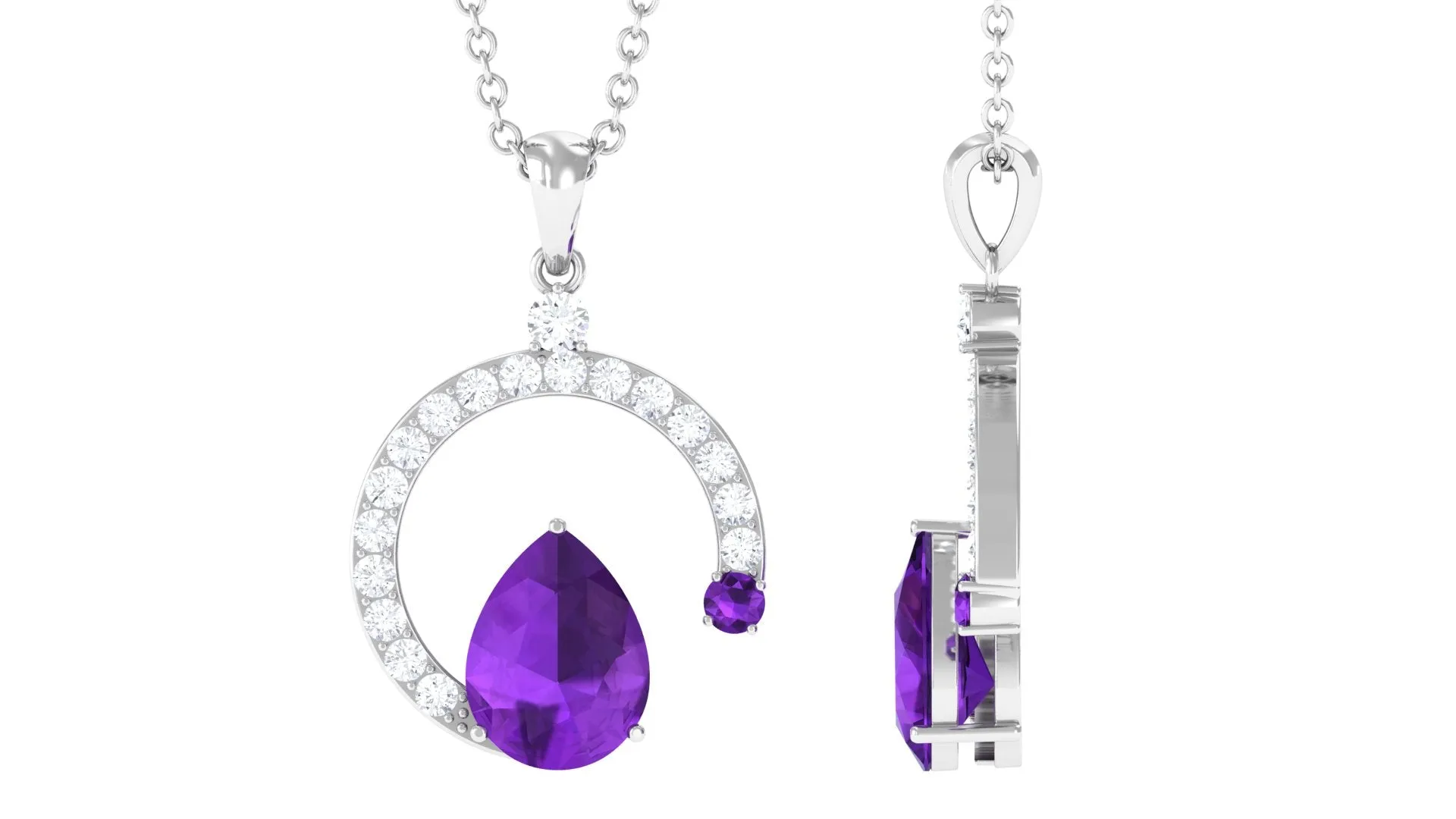 Pear Cut Amethyst Teardrop Pendant with Diamond