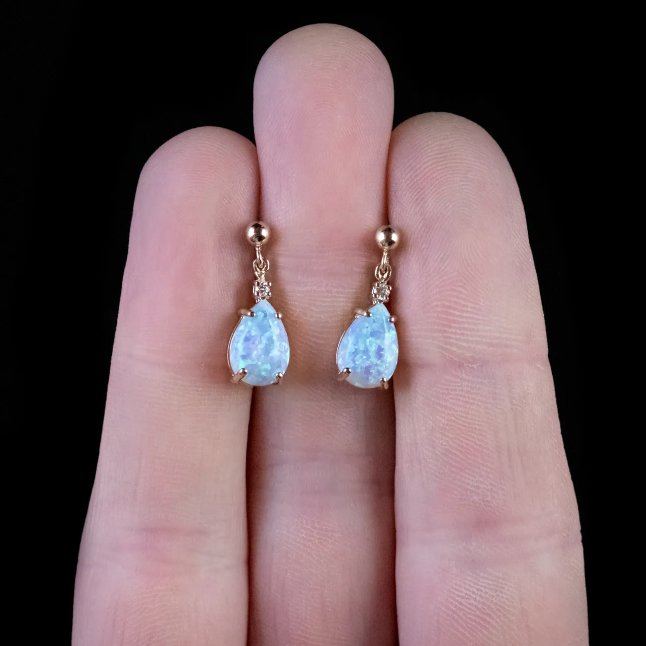 Pear Cut Opal Diamond Earrings 9Ct Yellow Gold