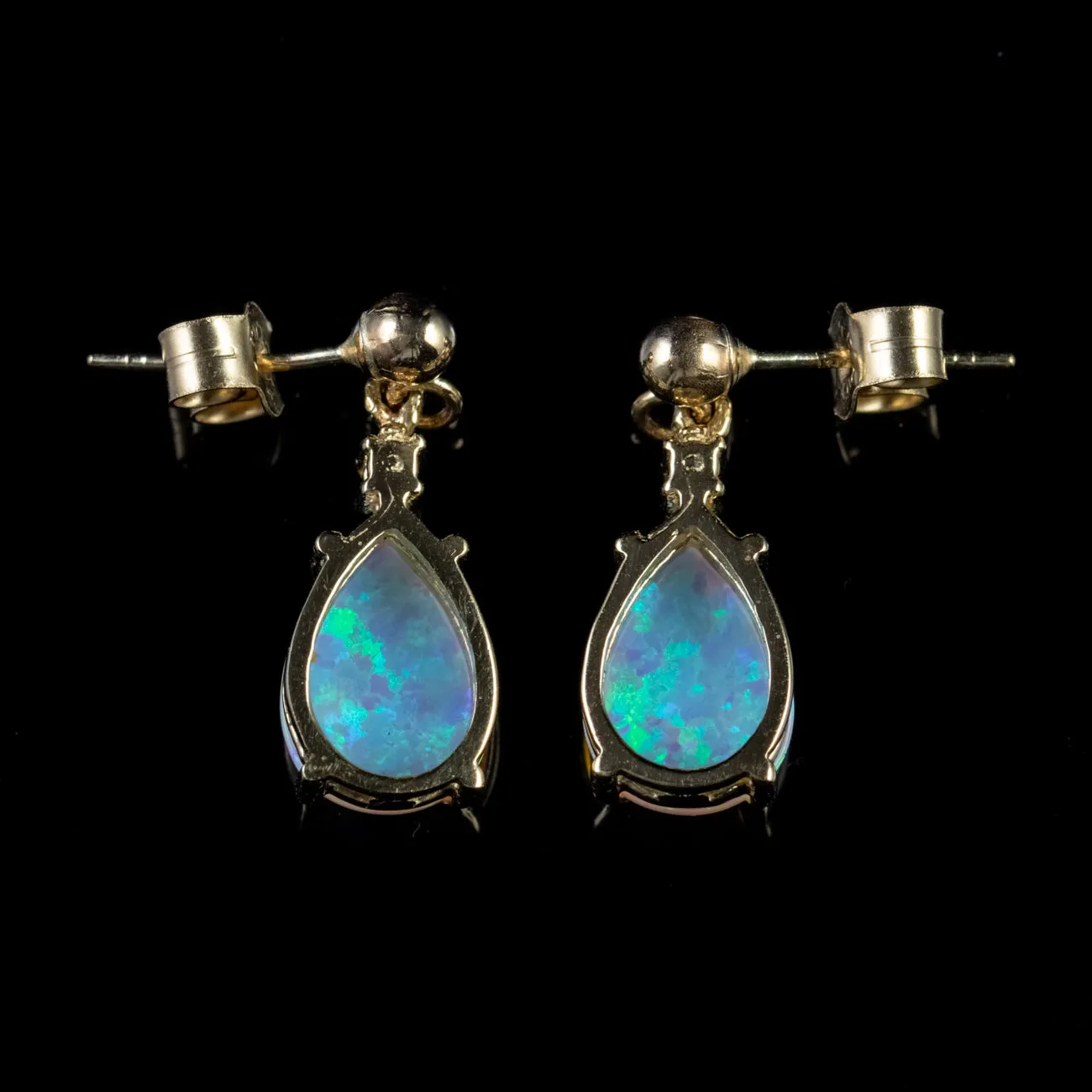 Pear Cut Opal Diamond Earrings 9Ct Yellow Gold