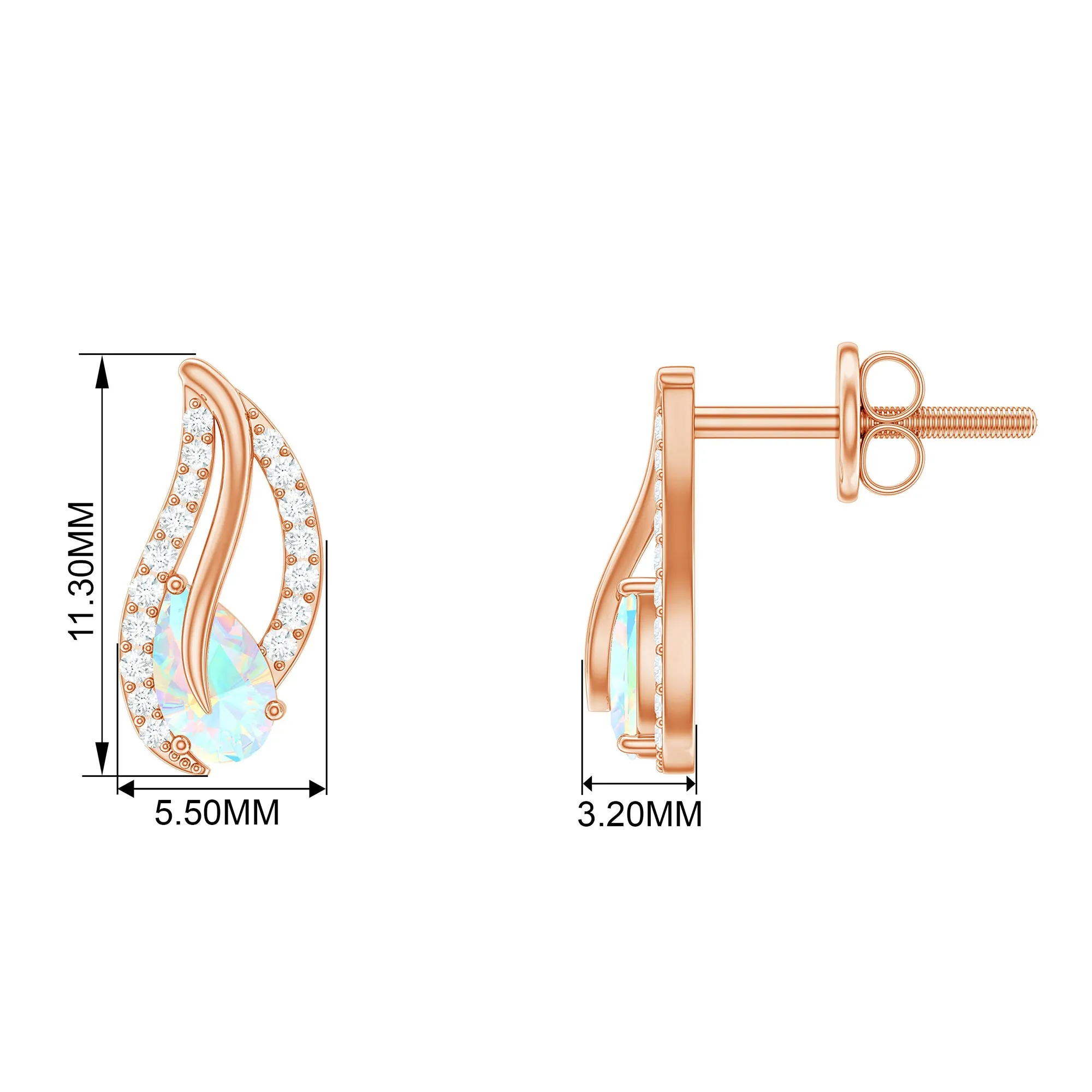 Pear Shape Ethiopian Opal Leaf Stud Earrings with Moissanite