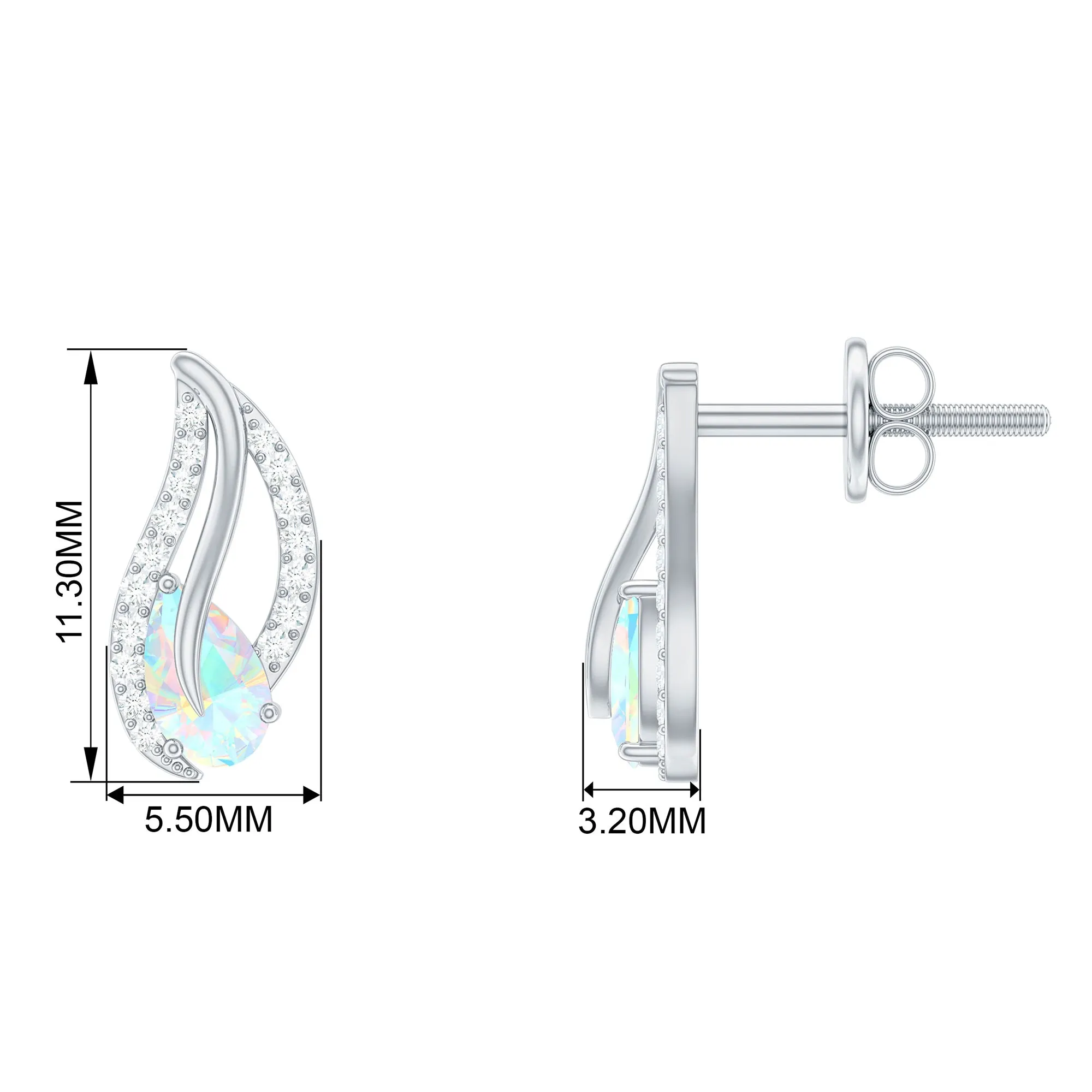 Pear Shape Ethiopian Opal Leaf Stud Earrings with Moissanite