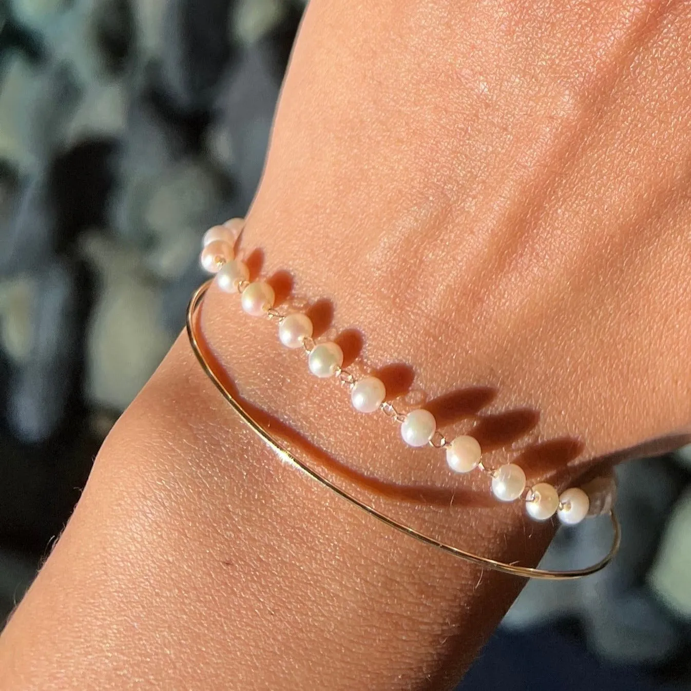 Pearl Strand Bracelet Gold Bangle Hybrid