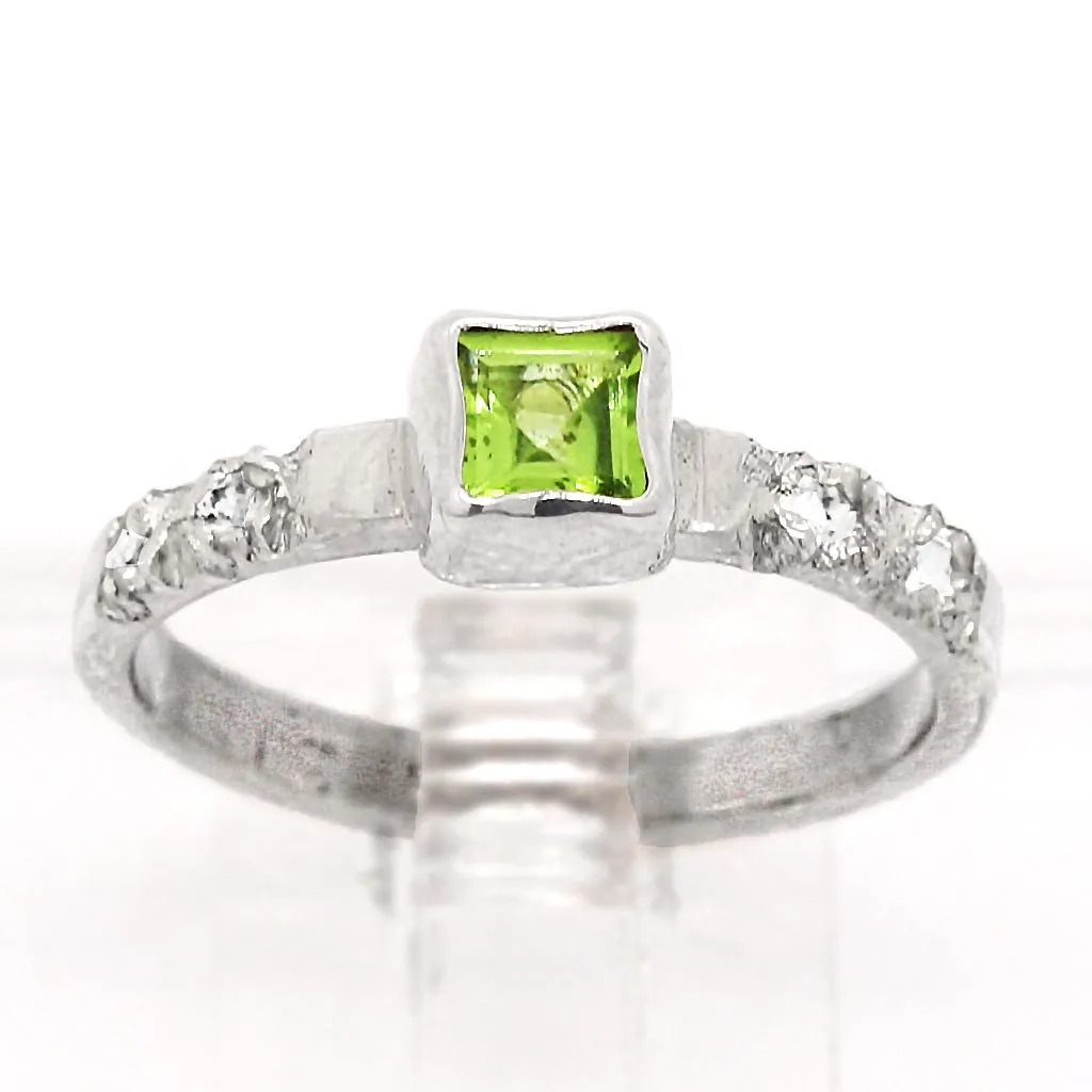 Peridot & White Zircon Ring (size 5)