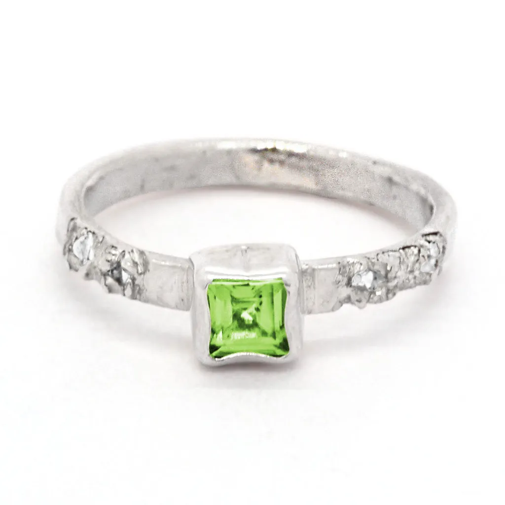 Peridot & White Zircon Ring (size 5)