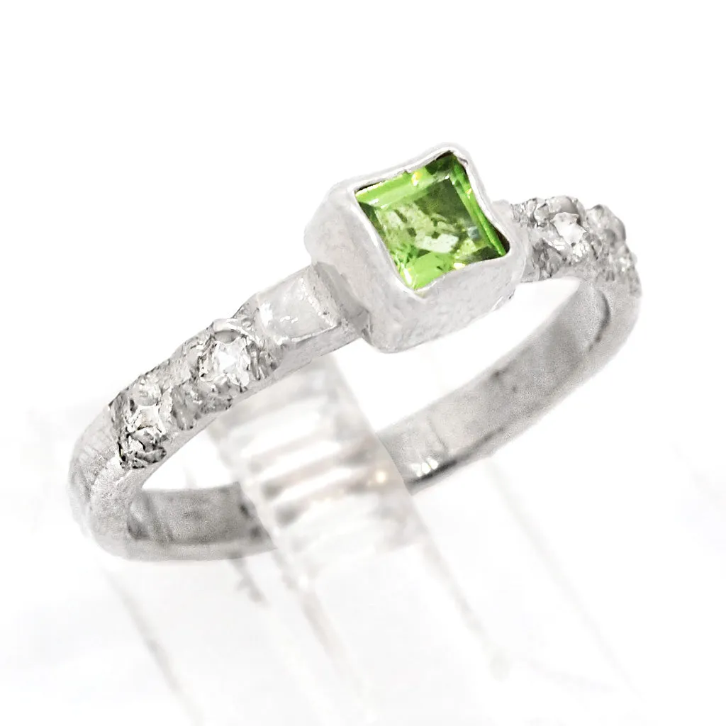 Peridot & White Zircon Ring (size 5)