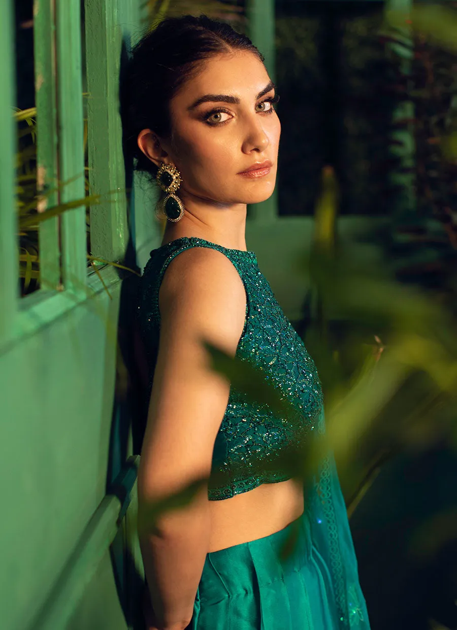 Persian Emerald Draped Lehenga choli