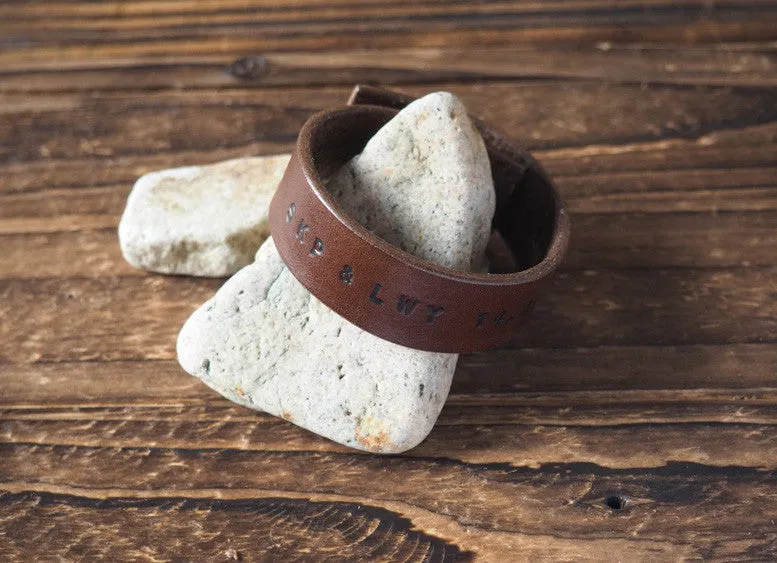 Personalized Leather Cuff Bracelet #Brown