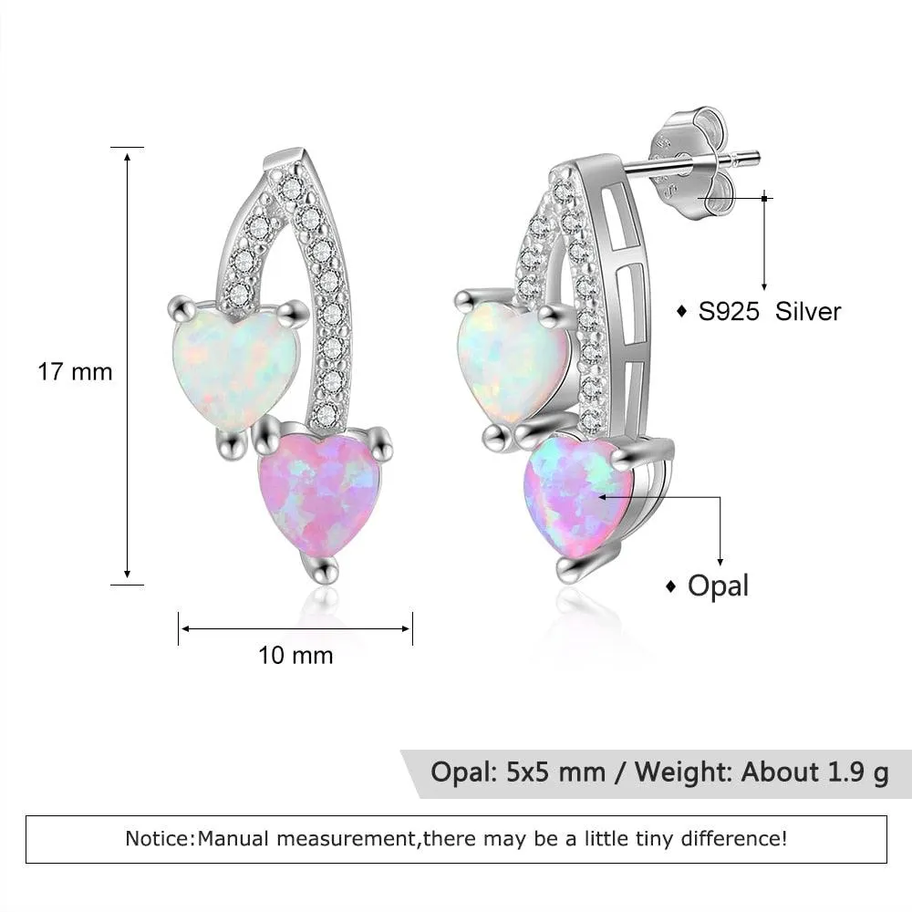 Pink & White Heart Opal 925 Sterling Silver Earrings Jewelry Accessory for Women