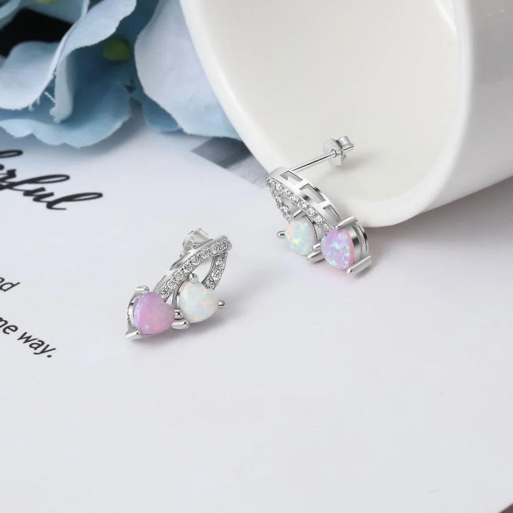 Pink & White Heart Opal 925 Sterling Silver Earrings Jewelry Accessory for Women