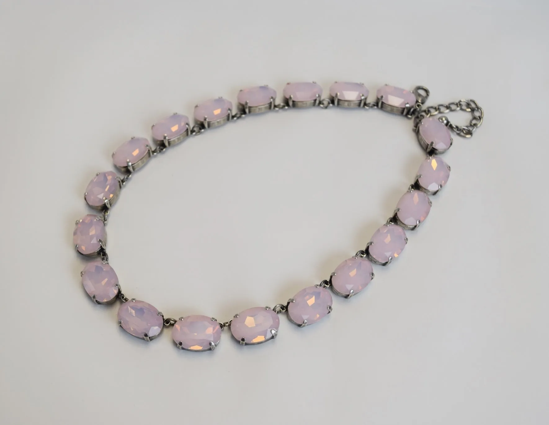 Pink Opal Crystal Collet Necklace - Large Oval