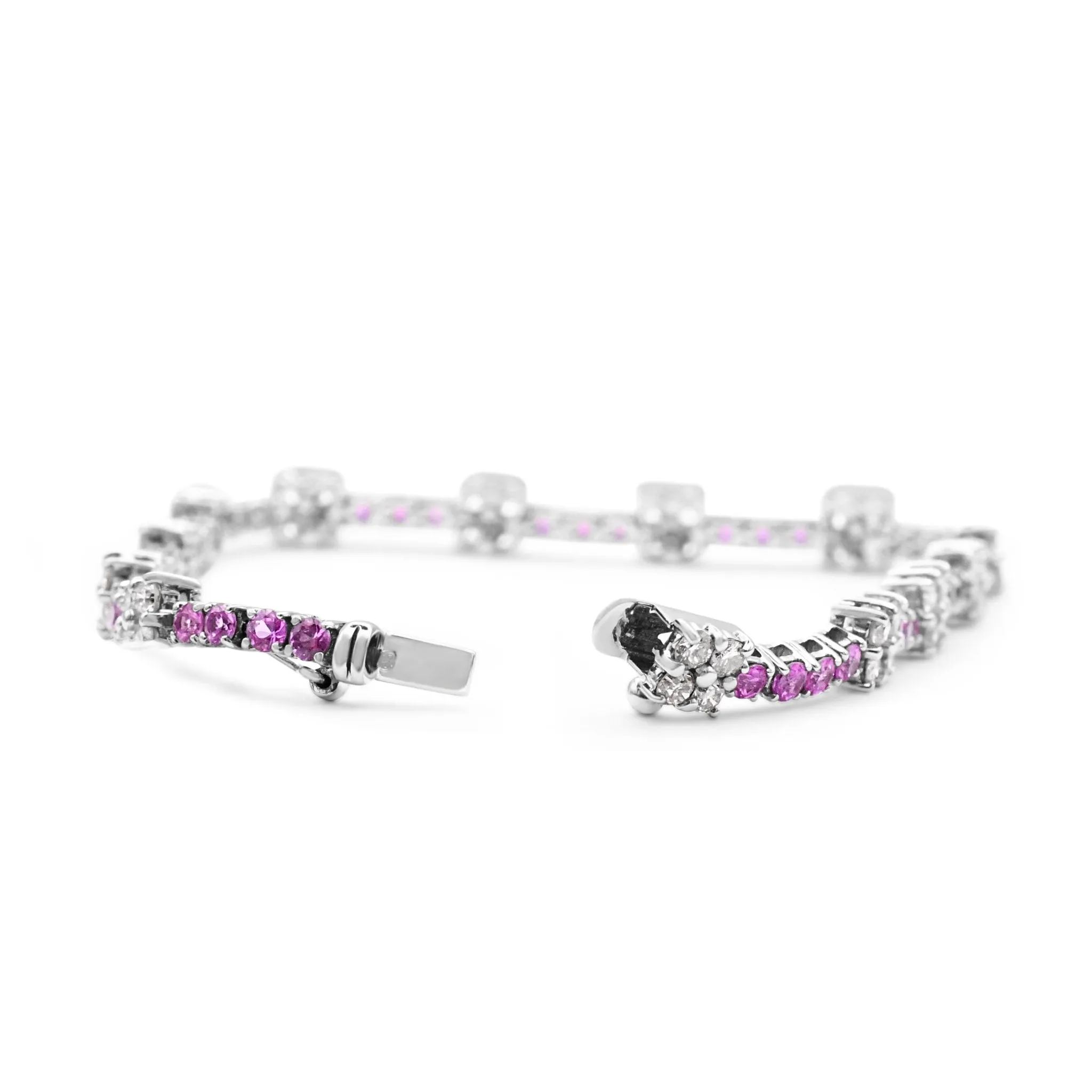 Pink Sapphire And Brilliant Cut Diamond Cluster Line Bracelet