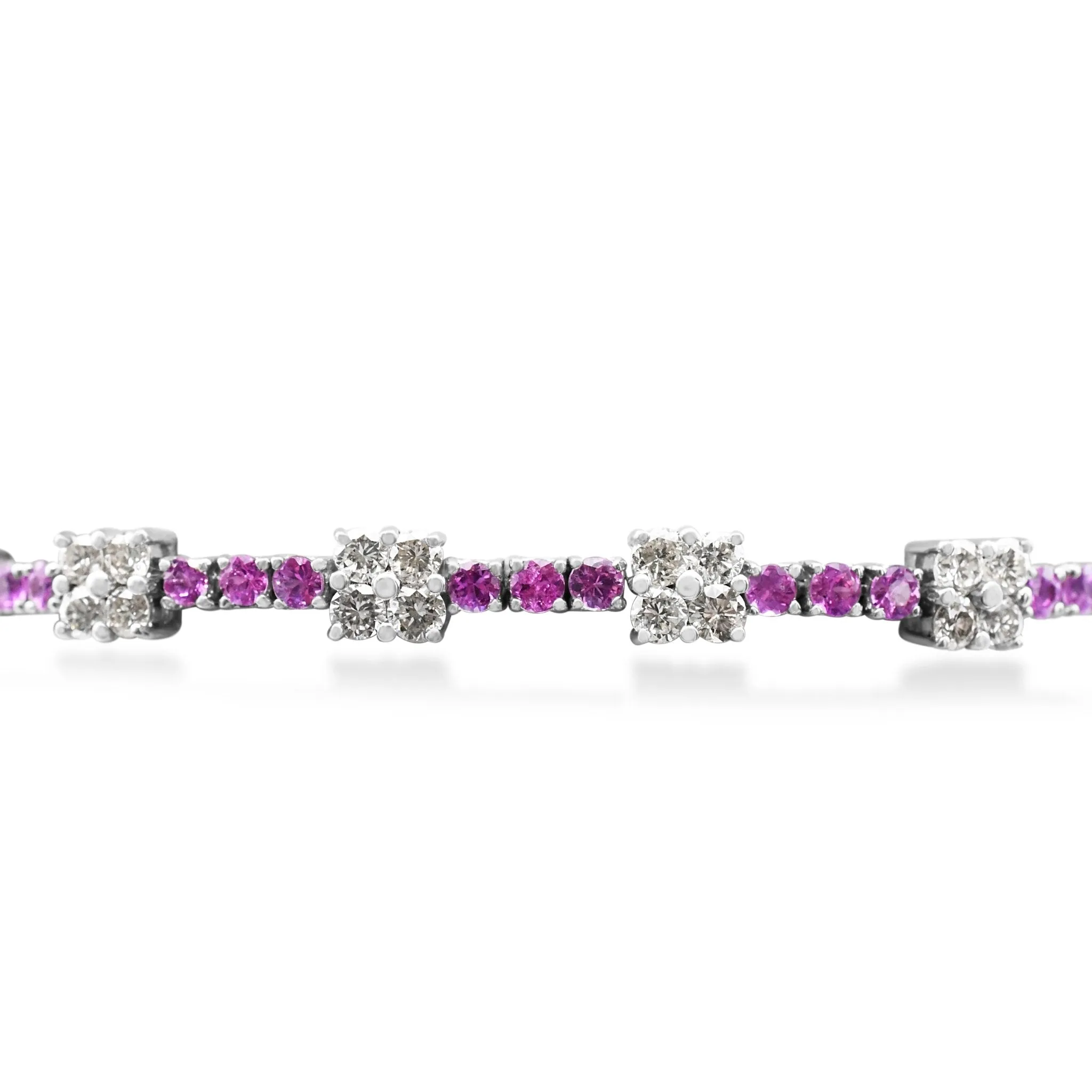 Pink Sapphire And Brilliant Cut Diamond Cluster Line Bracelet