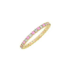 Pink Sapphire and Diamond Eternity Bangle : 14K Yellow Gold - 6.00 CT TGW