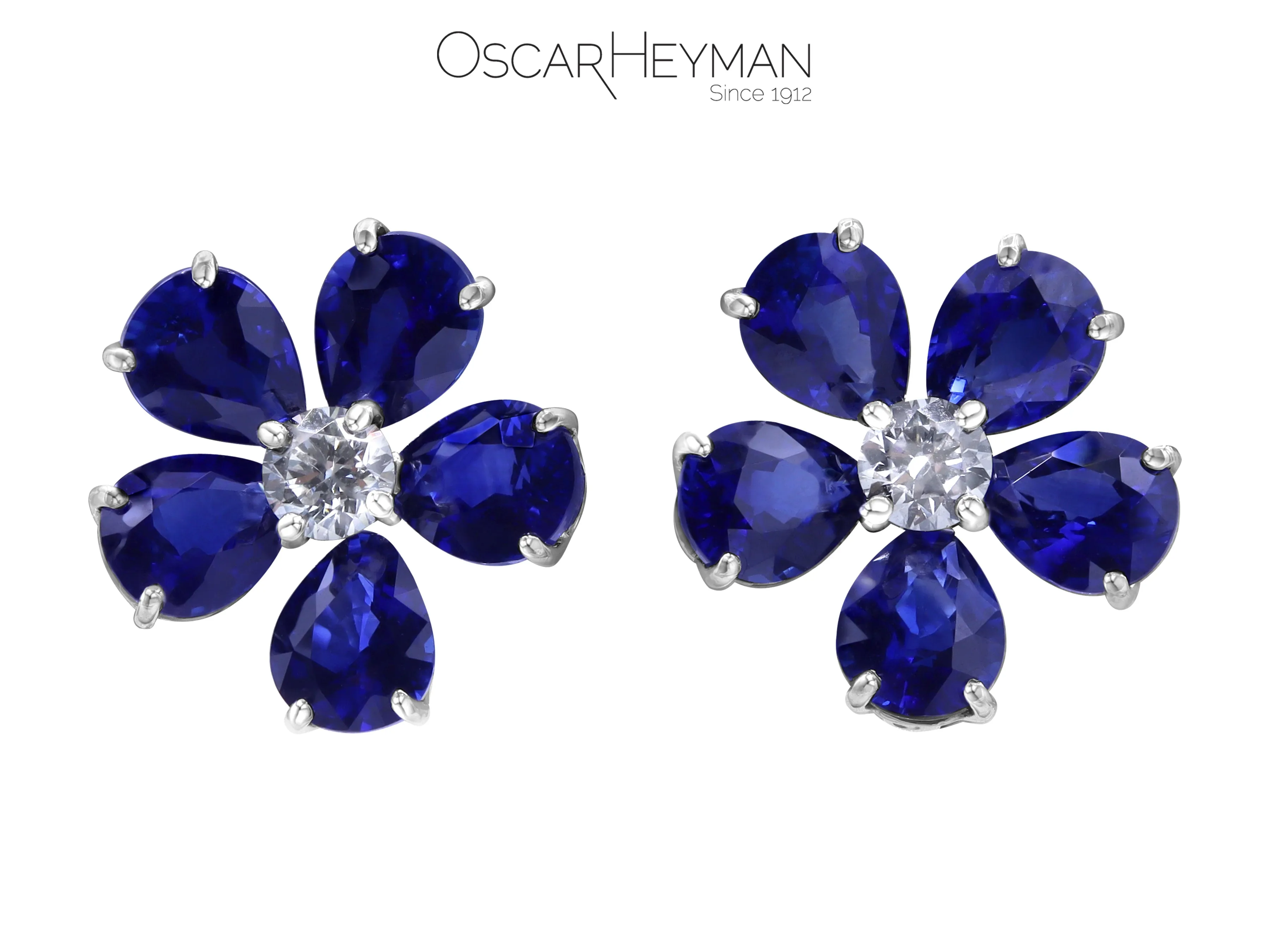 Plattinum Sapphire Diamond Flower Earrings