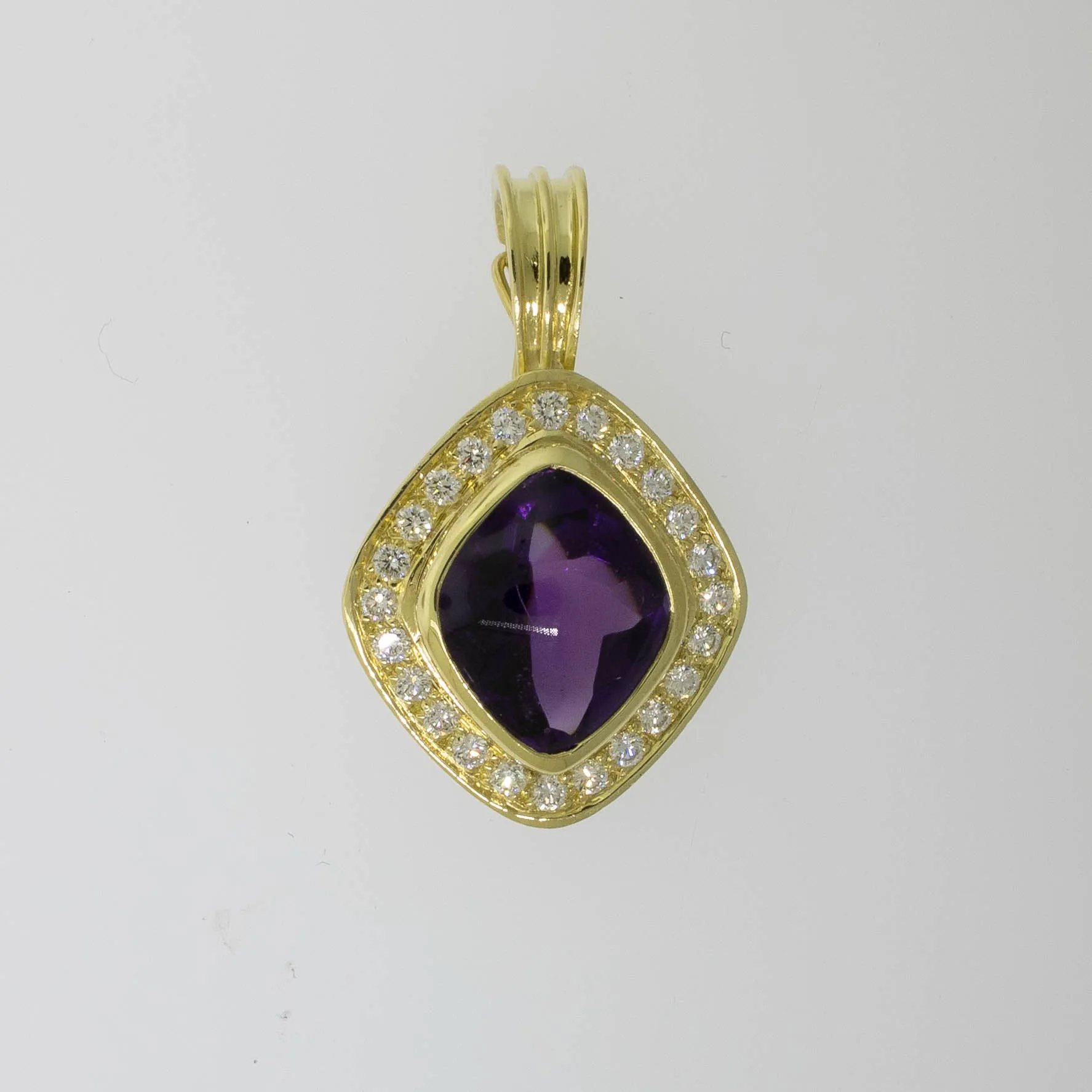 Pre-Owned 18K Yellow Gold Amethyst & Diamond Slide Pendant, 1 CTTW, 4.8 DWT