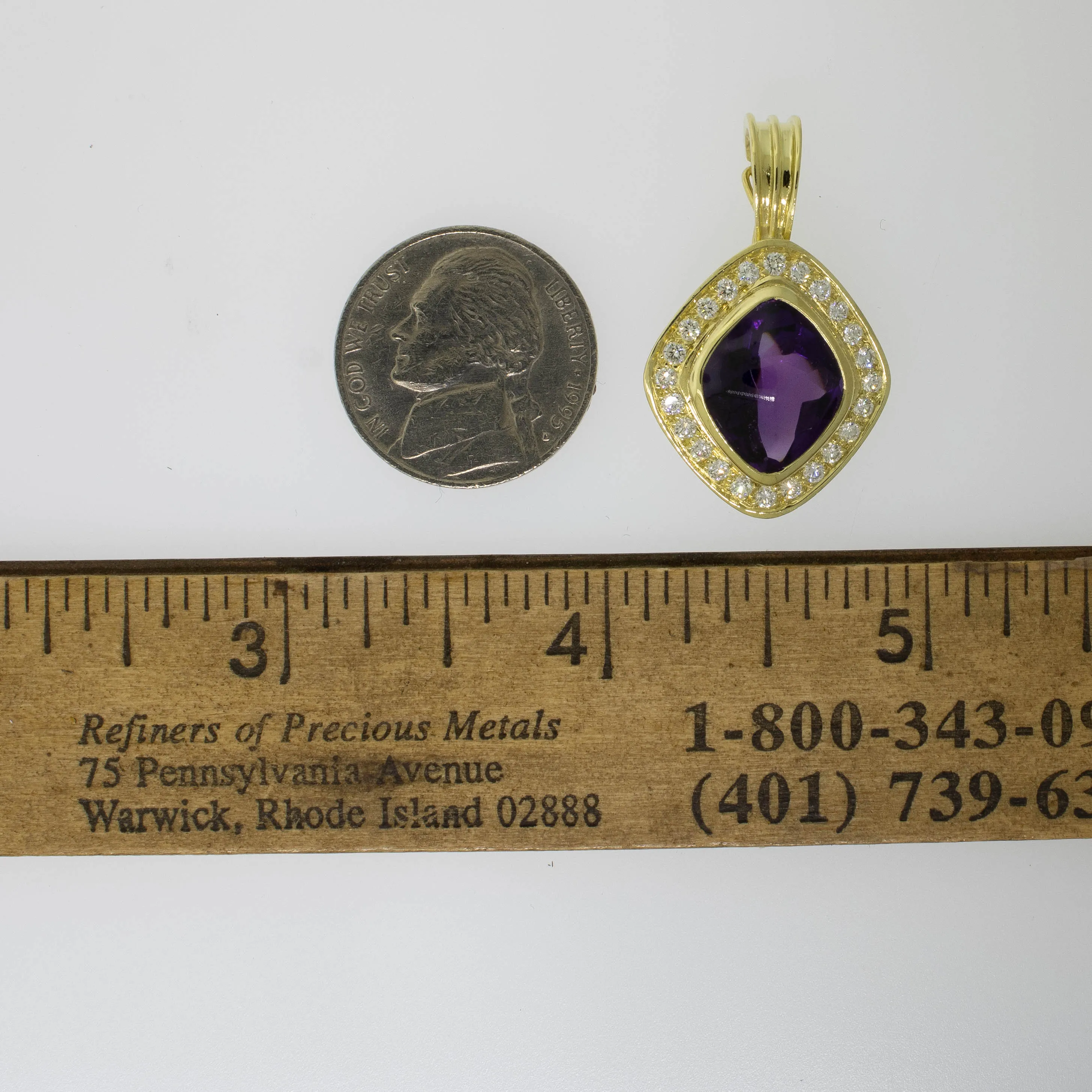 Pre-Owned 18K Yellow Gold Amethyst & Diamond Slide Pendant, 1 CTTW, 4.8 DWT