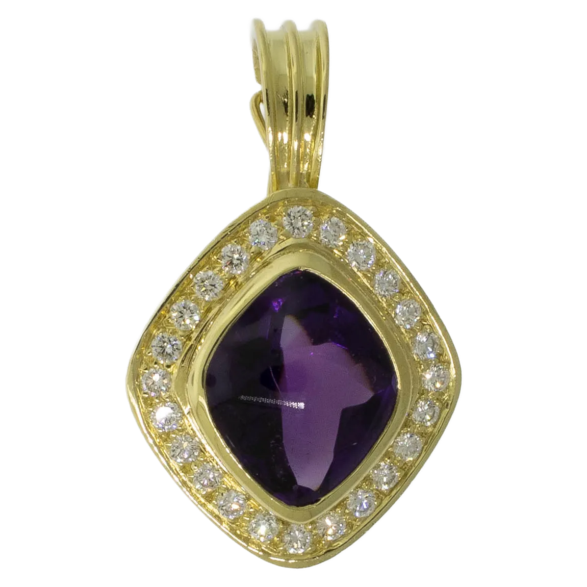 Pre-Owned 18K Yellow Gold Amethyst & Diamond Slide Pendant, 1 CTTW, 4.8 DWT