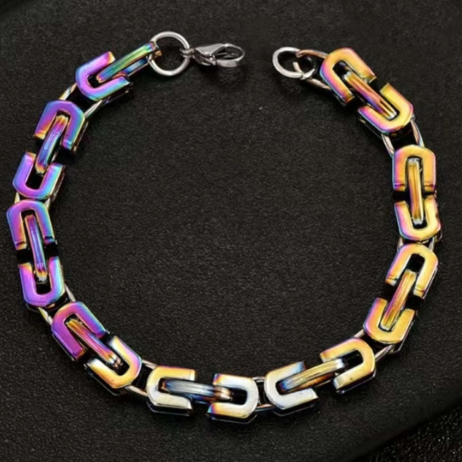 Rainbow Anodized Titanium Byzantine Chain Bracelet