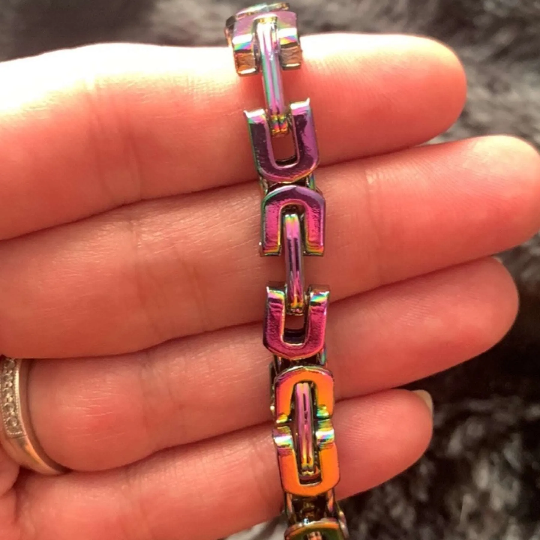 Rainbow Anodized Titanium Byzantine Chain Bracelet