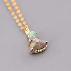 Rainbow Color Black Opal Diamond Tsavorite Pendant Necklace 18K Gold