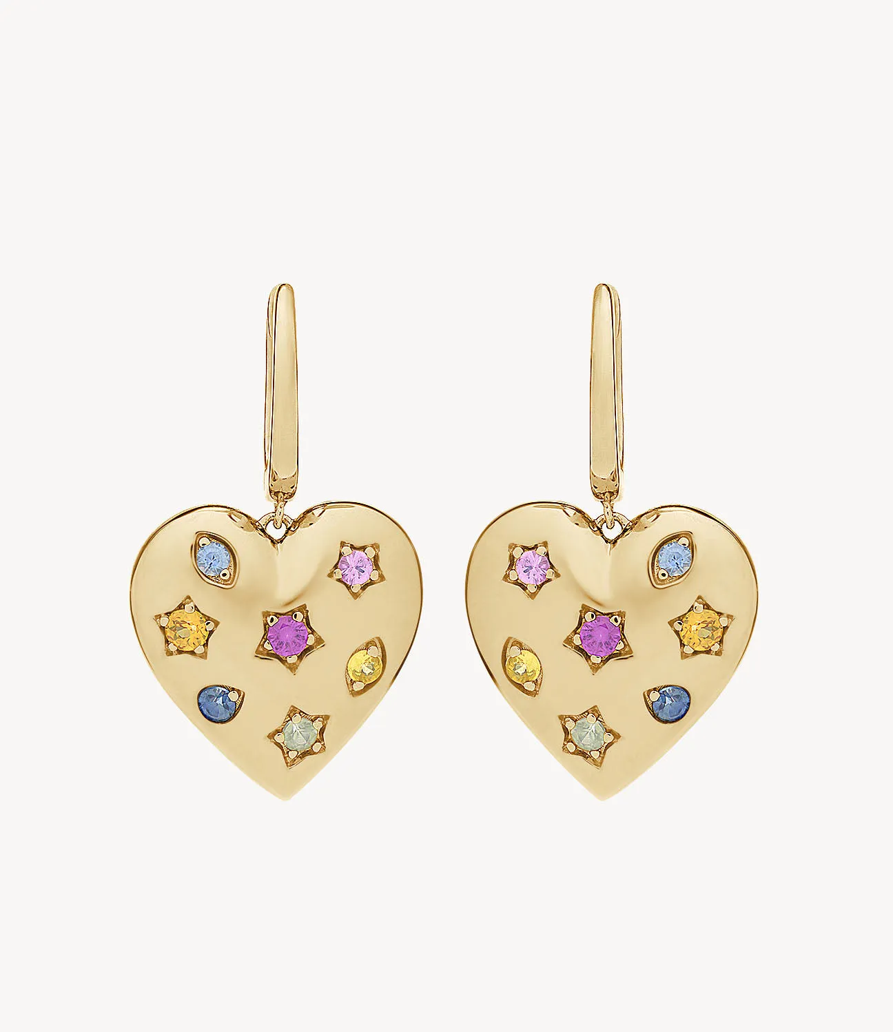 Rainbow Sapphire Kaleidoscope Heart Hoop Earrings