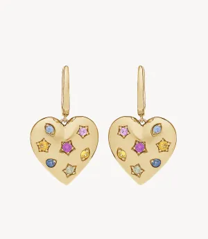 Rainbow Sapphire Kaleidoscope Heart Hoop Earrings