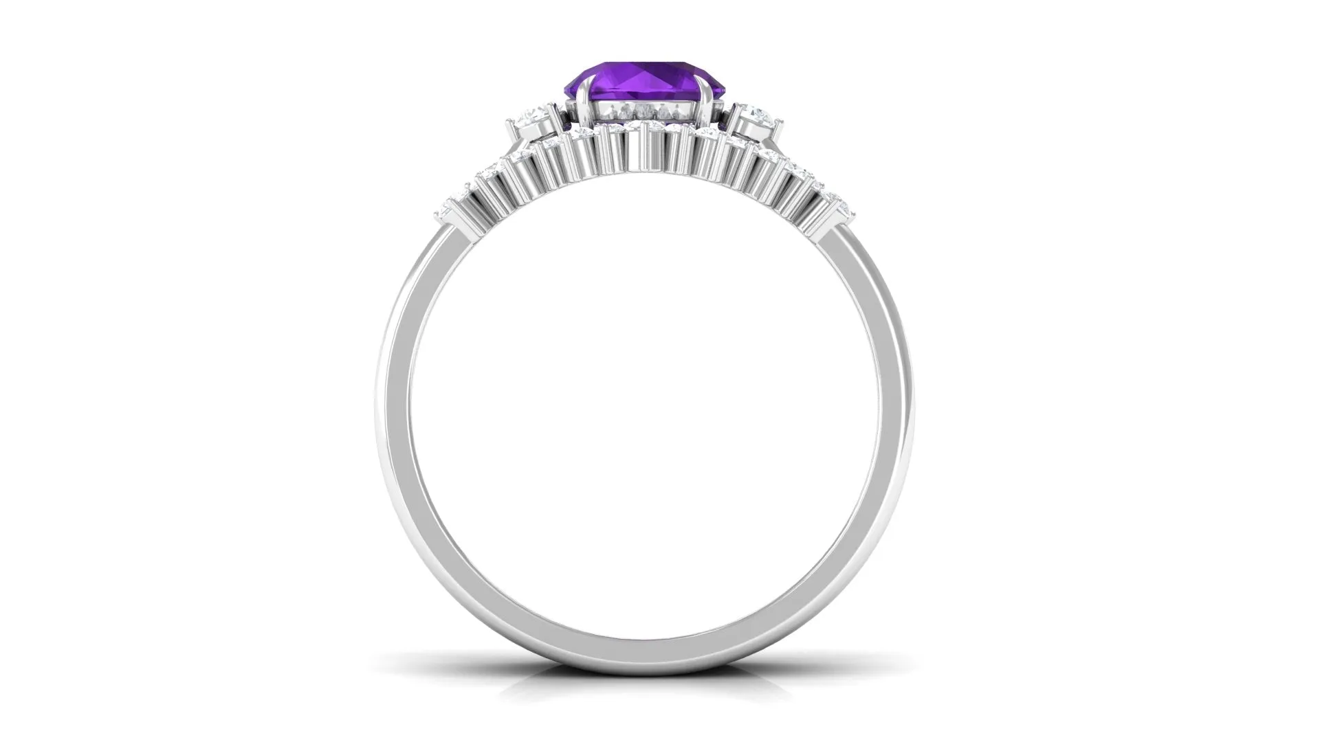 Real Amethyst Designer Trio Wedding Ring Set with Diamond