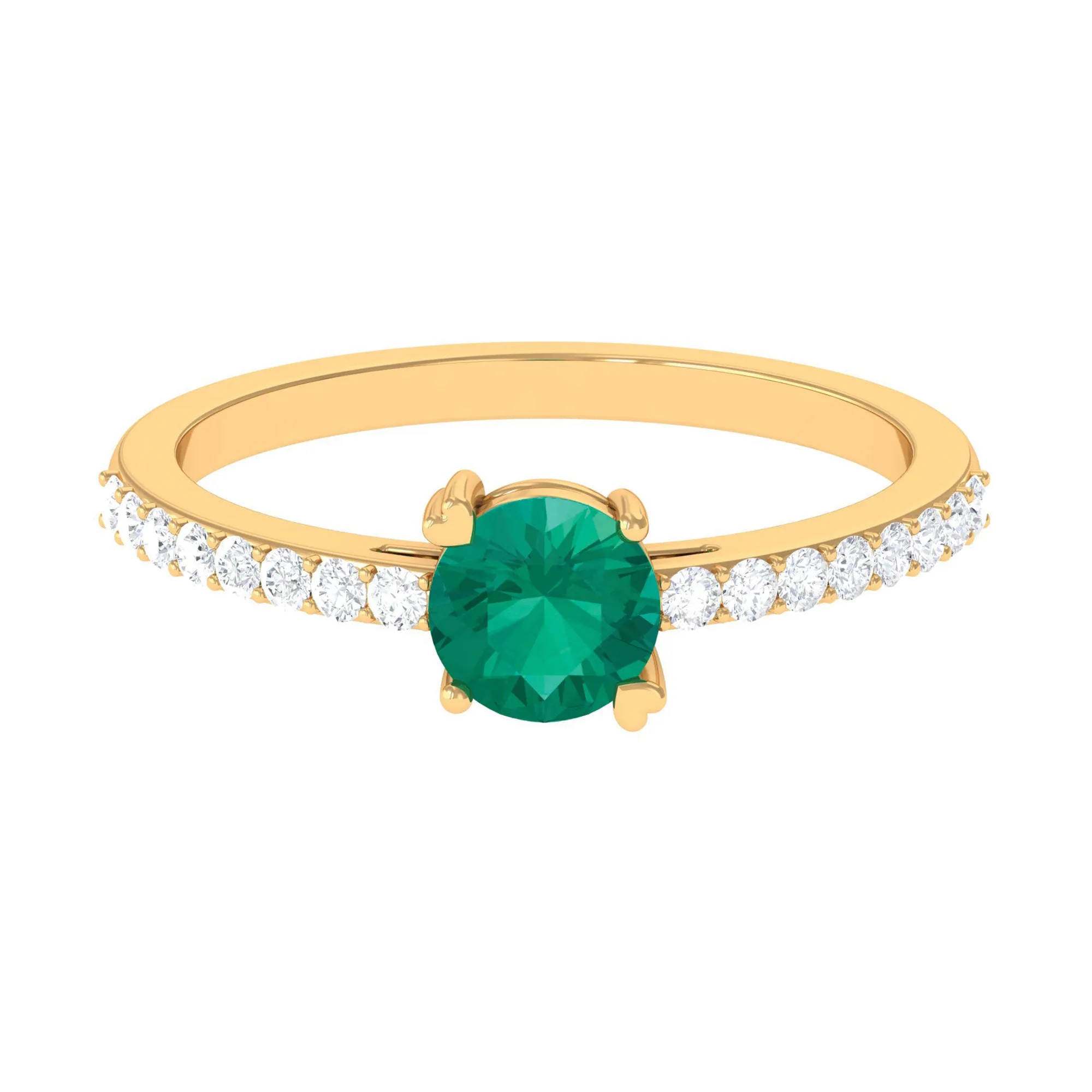 Real Emerald Solitaire Promise Ring with Diamond Side Stones