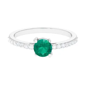 Real Emerald Solitaire Promise Ring with Diamond Side Stones