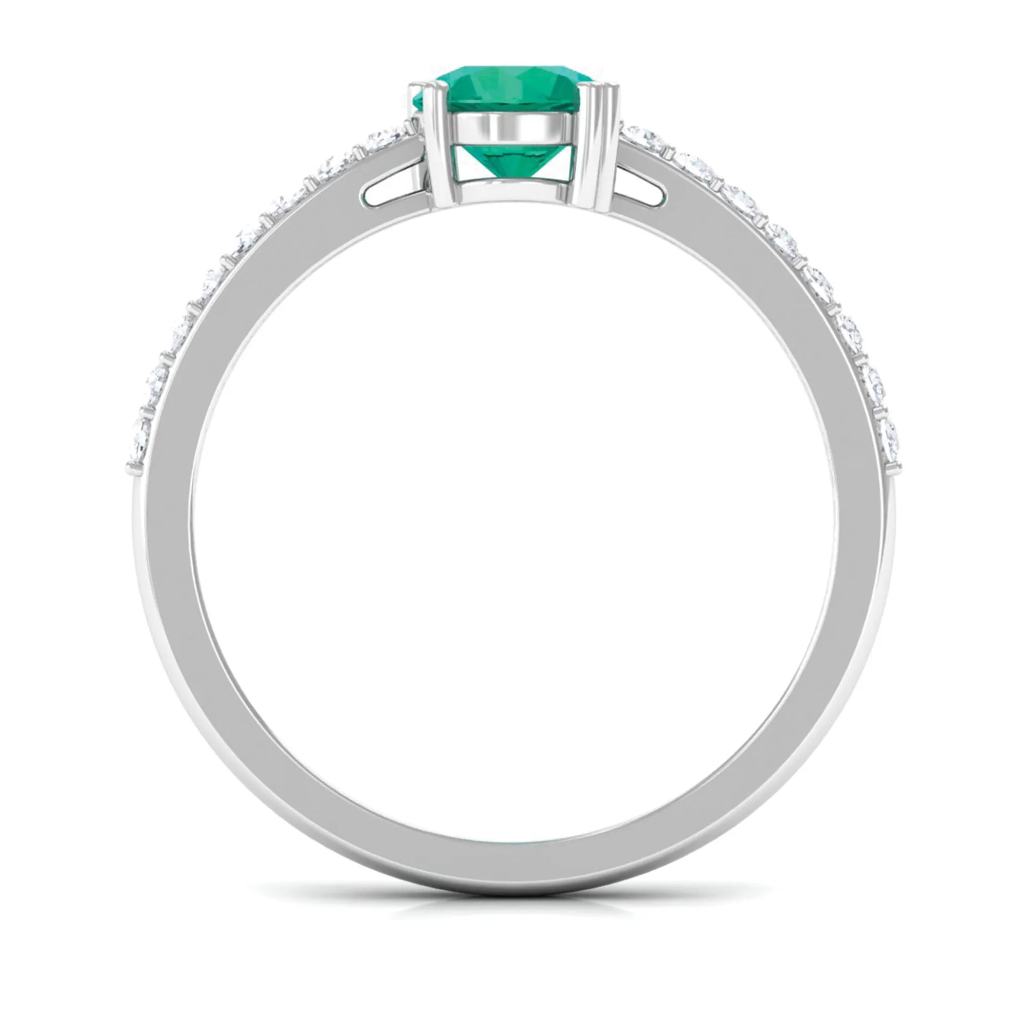 Real Emerald Solitaire Promise Ring with Diamond Side Stones