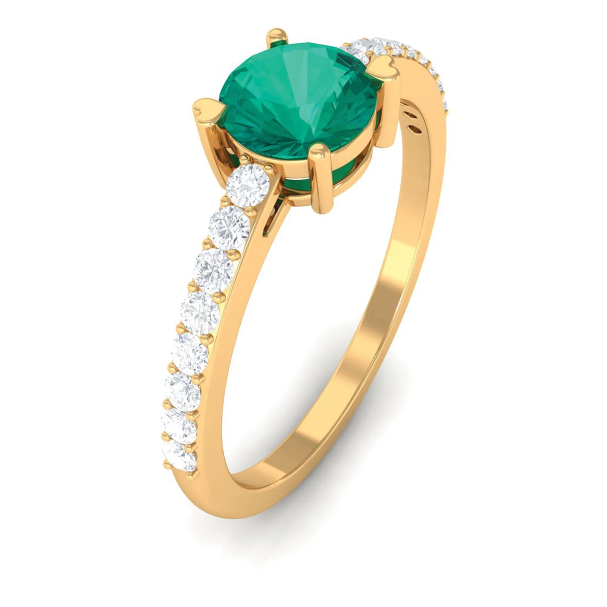 Real Emerald Solitaire Promise Ring with Diamond Side Stones