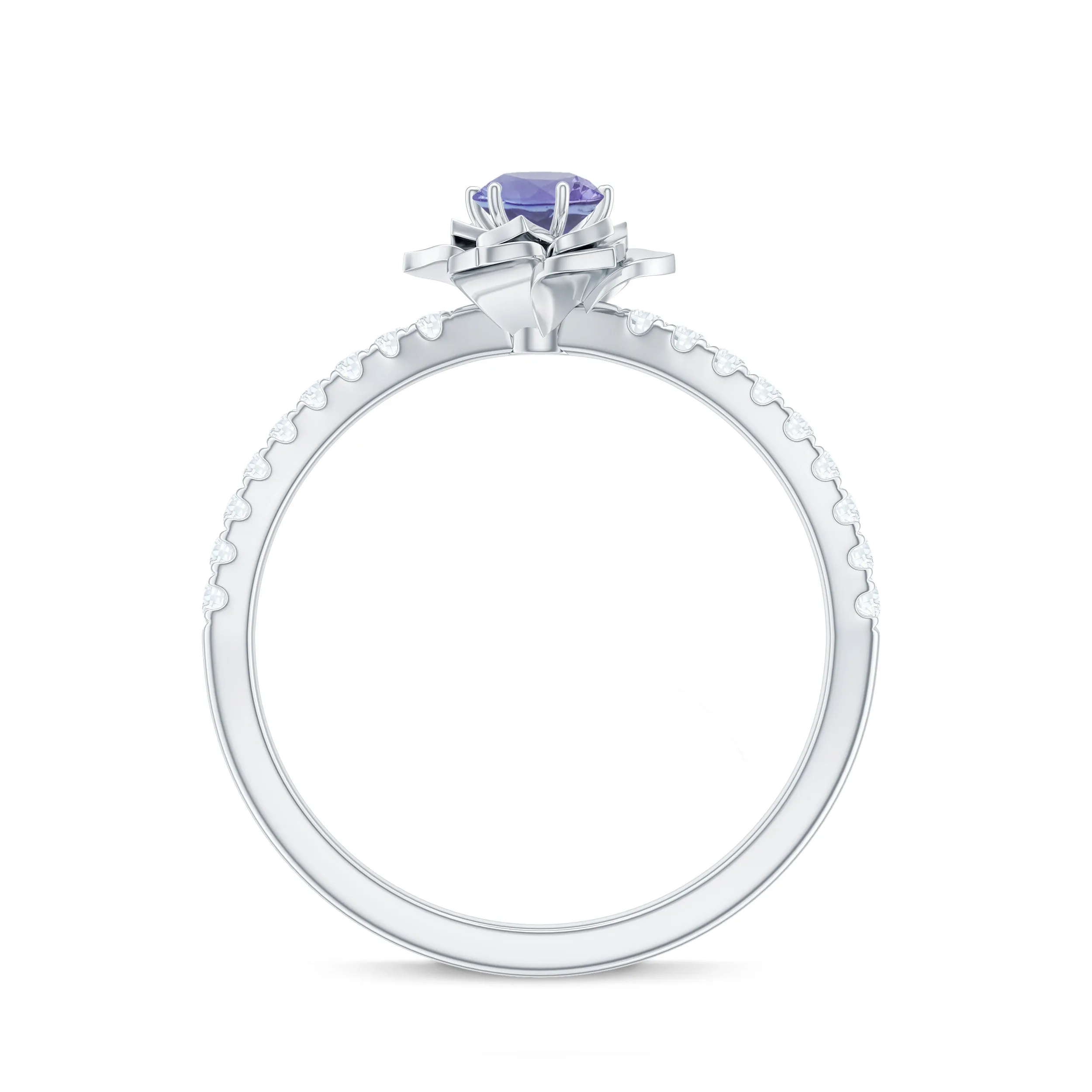 Real Tanzanite and Diamond Flower Engagement Ring