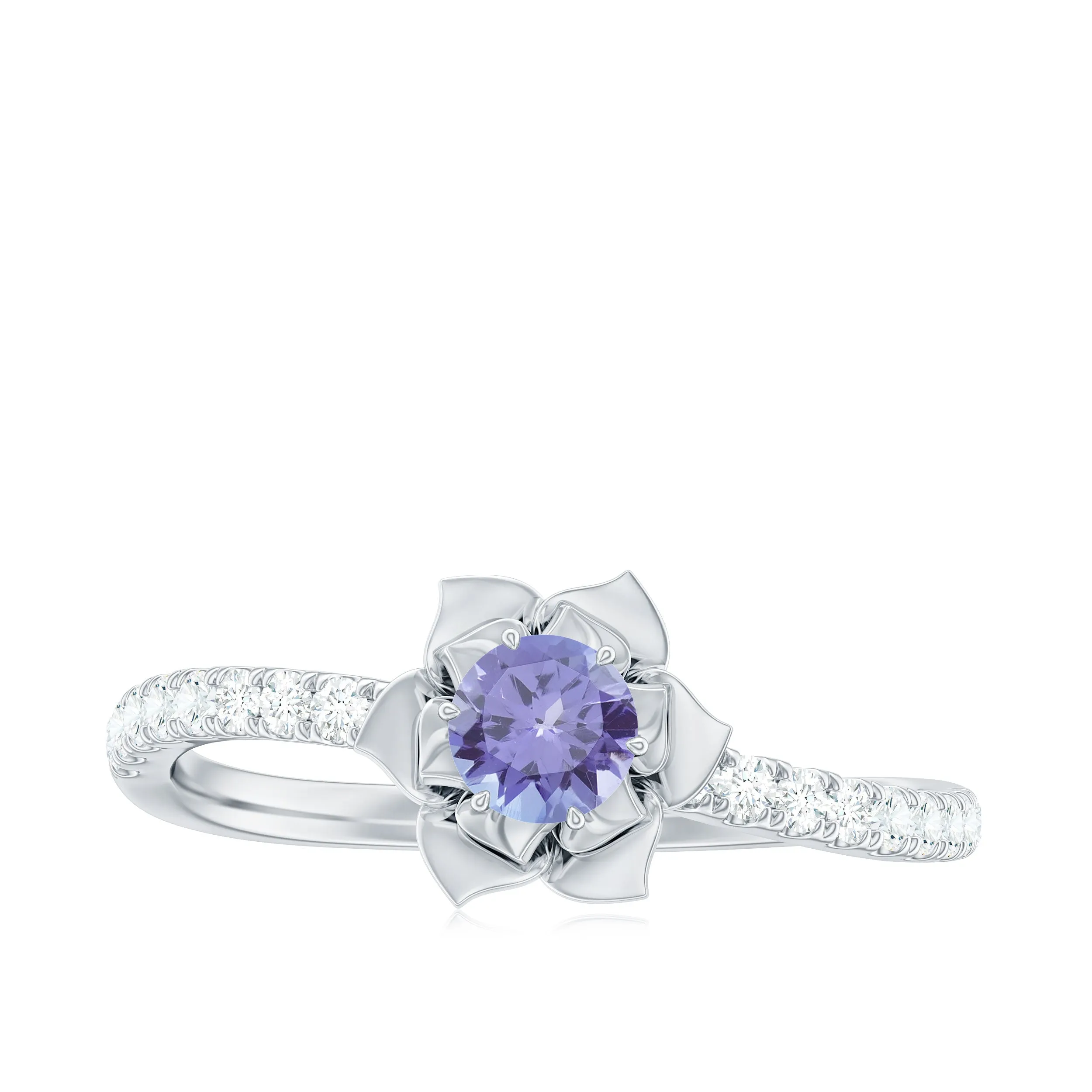 Real Tanzanite and Diamond Flower Engagement Ring