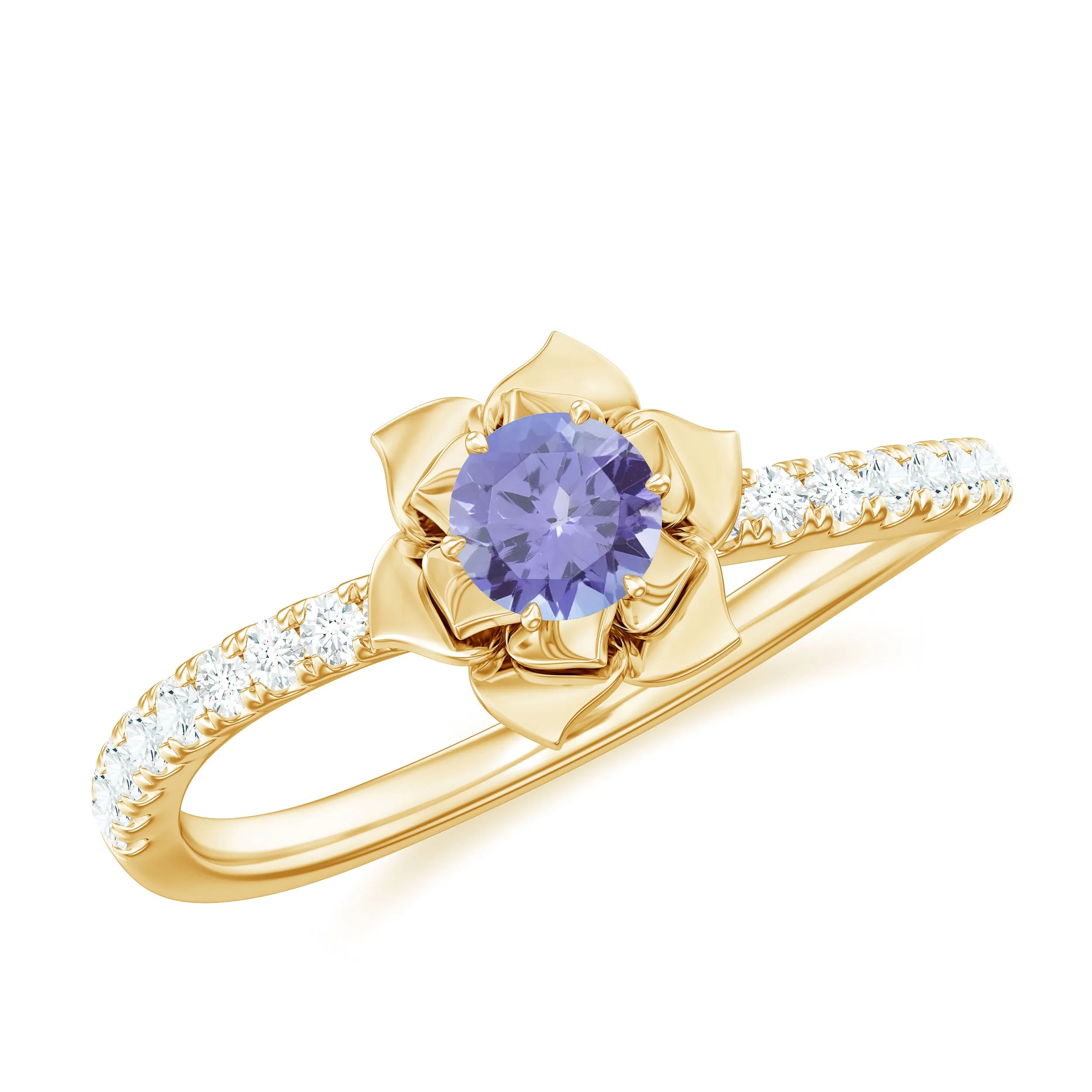 Real Tanzanite and Diamond Flower Engagement Ring