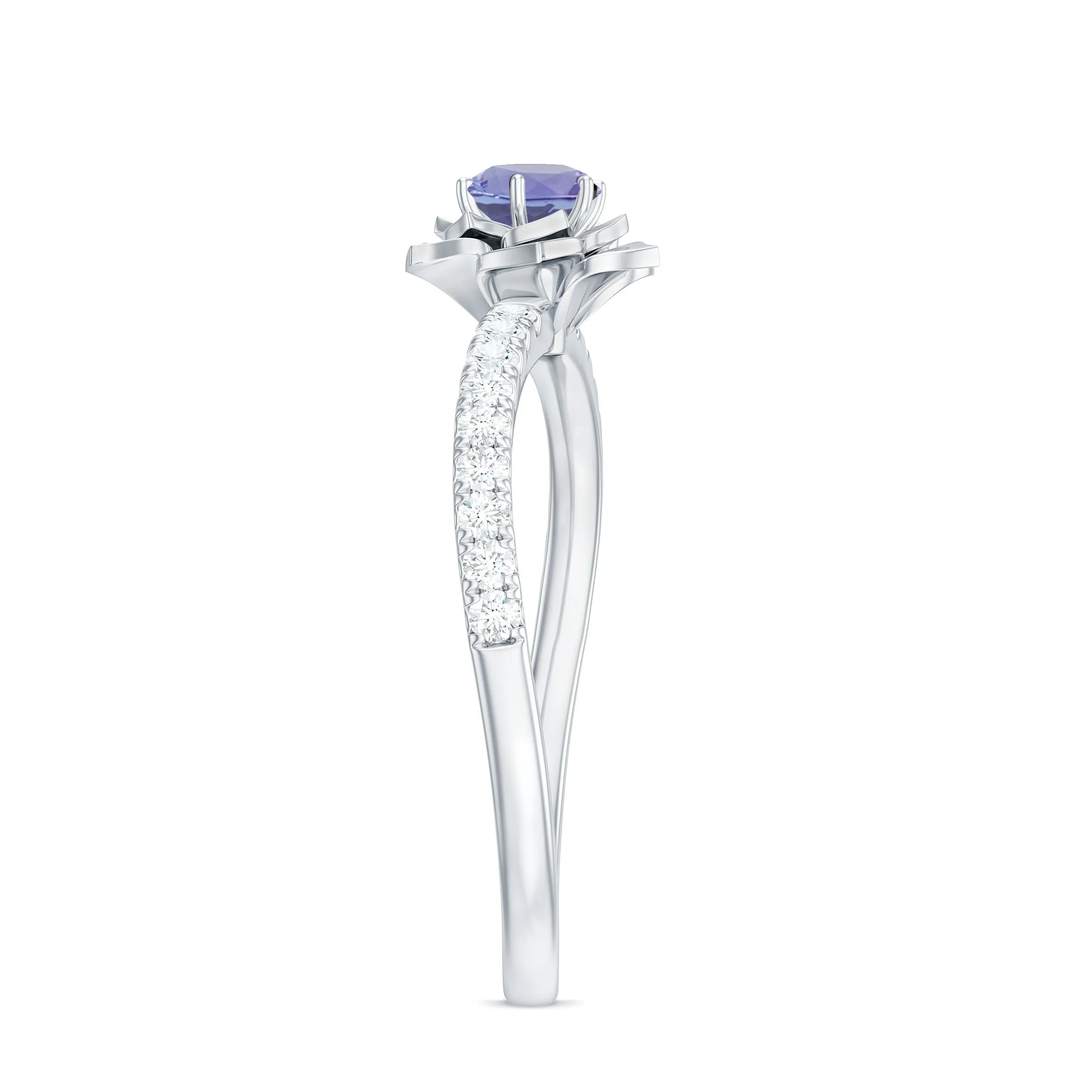 Real Tanzanite and Diamond Flower Engagement Ring