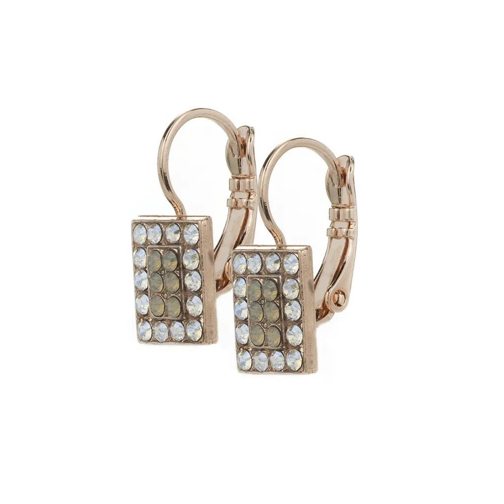 Rectangle Pavé Leverback Earrings in "Peace" - Rose Gold