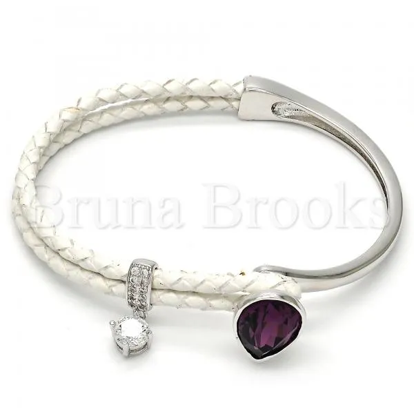 Rhodium Plated Individual Bangle, Teardrop Design, with Swarovski Crystals and Micro Pave, Rhodium Tone