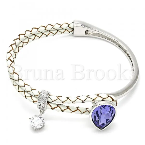 Rhodium Plated Individual Bangle, Teardrop Design, with Swarovski Crystals and Micro Pave, Rhodium Tone