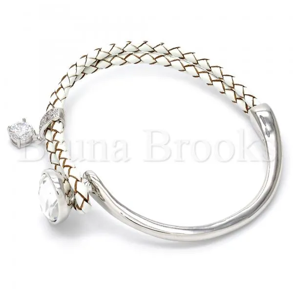 Rhodium Plated Individual Bangle, Teardrop Design, with Swarovski Crystals and Micro Pave, Rhodium Tone