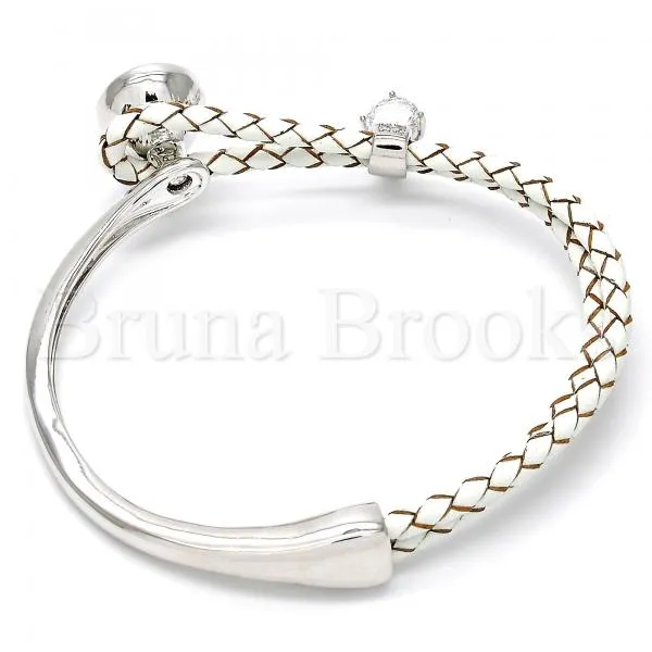 Rhodium Plated Individual Bangle, Teardrop Design, with Swarovski Crystals and Micro Pave, Rhodium Tone