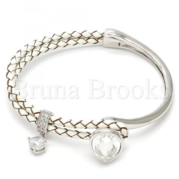 Rhodium Plated Individual Bangle, Teardrop Design, with Swarovski Crystals and Micro Pave, Rhodium Tone