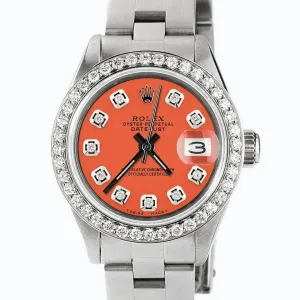 Rolex Datejust Ladies 26mm Diamond Bezel/Tiger Orange Dial Oyster Steel Watch TFJ-142508108