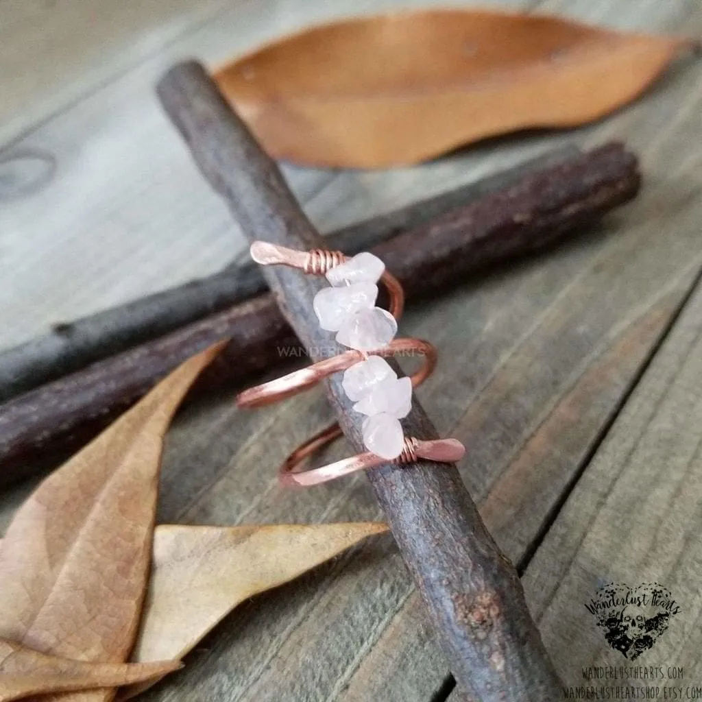 Rose quartz copper ring