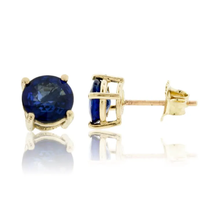 Round 6mm Blue Sapphire Stud Earrings