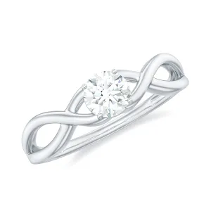 Round Lab Grown Diamond Solitaire Promise Ring in Crossover Shank