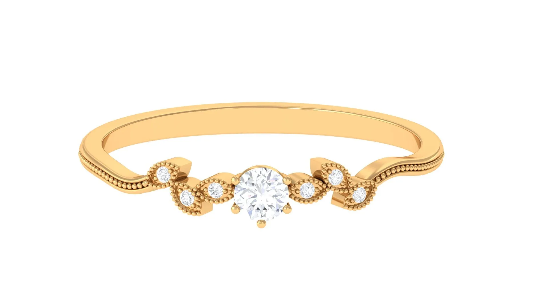 Round Natural Diamond Leaf Branch Gold Ring