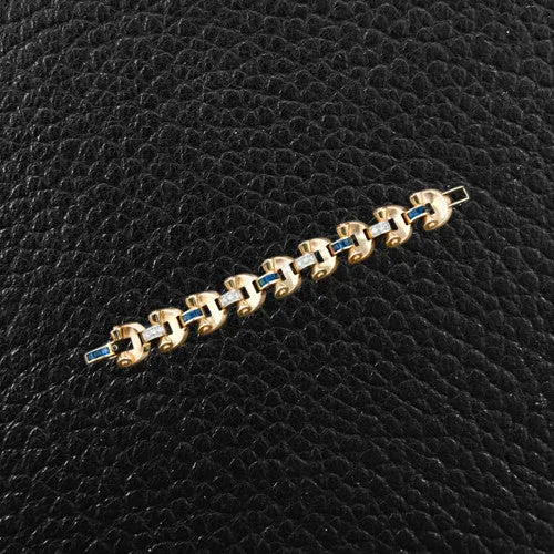 Sapphire, Diamond & Yellow Gold Retro Bracelet