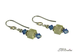 Sapphire Sun Cube Crystal Bead Earrings